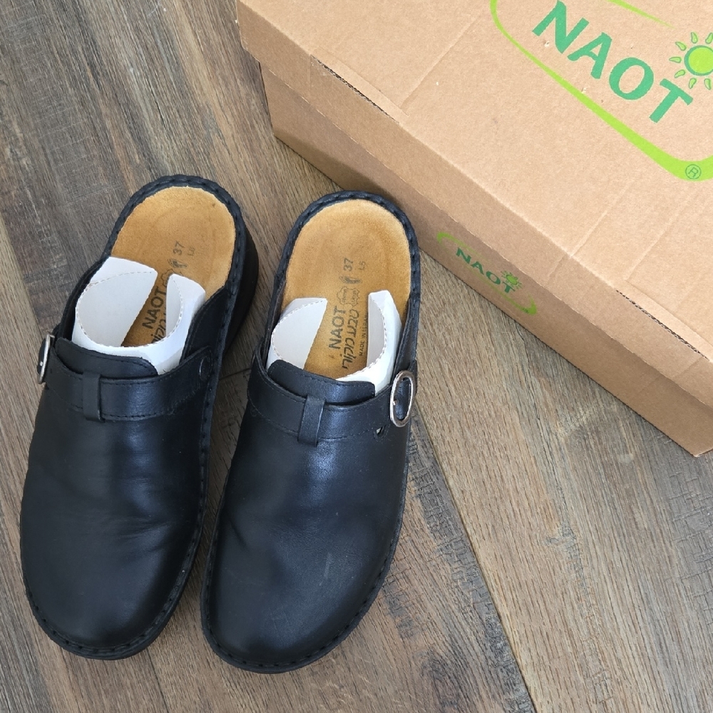 Naot Black Leather Mules